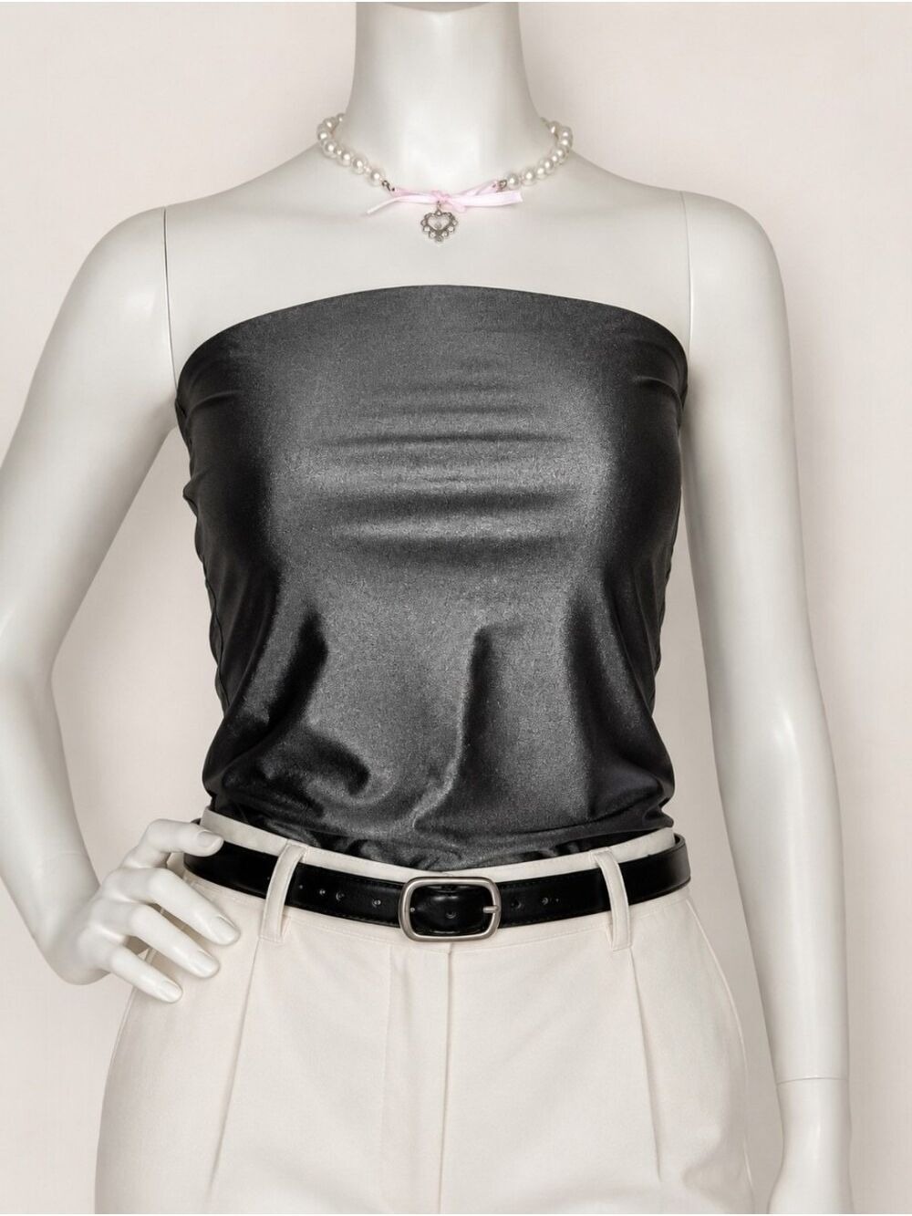 RD Style Second Skin Metallic Charcoal Strapless Bustier Top XS NWT